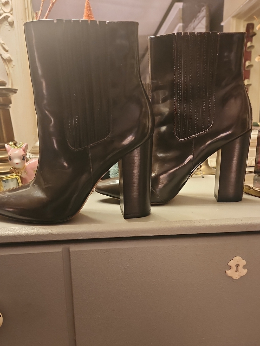 Pour La Victoire Black Leather Block Heel Ankle Booties